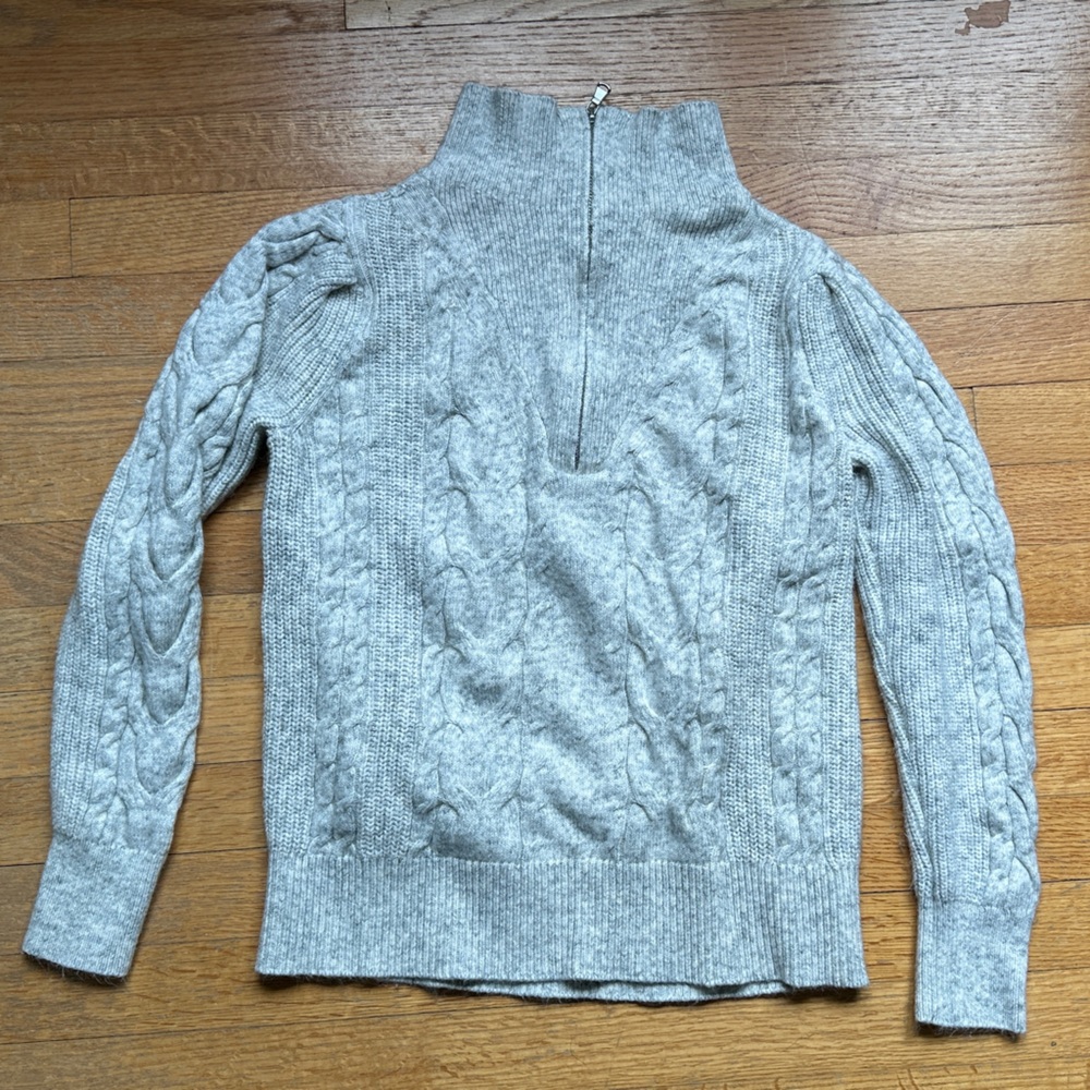 Loft Women's Cable Knit Zip Mock Neck Sweater - Light Gray